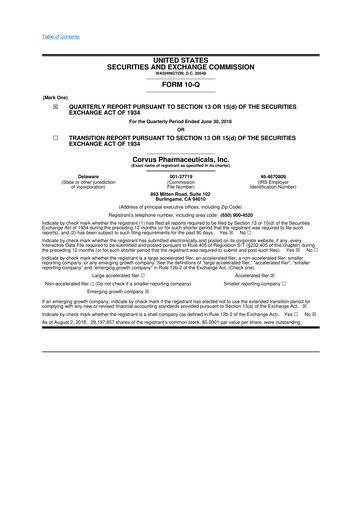 Thumbnail Corvus Pharmaceuticals
 10-Q Quarterly Report FY 