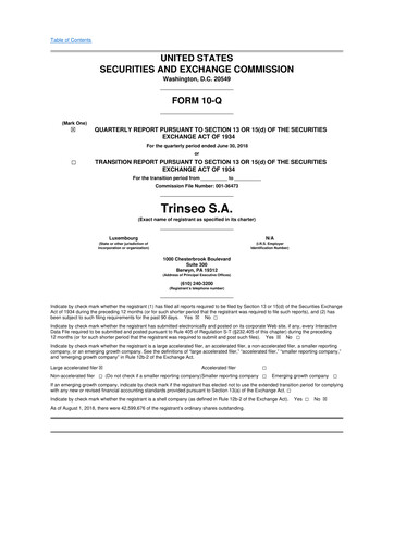 Thumbnail Trinseo 10-Q Quarterly Report FY2018 
