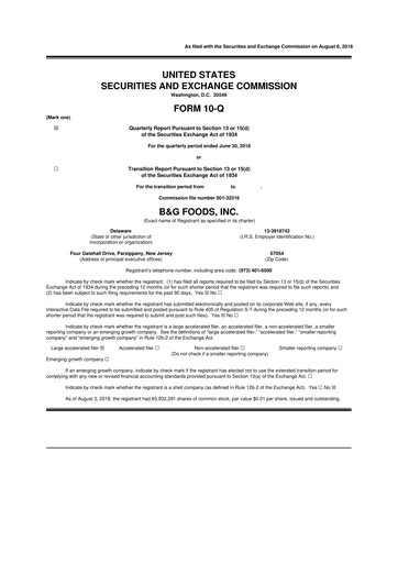 Miniature B&G Foods

 10-Q Rapport trimestriel 2018 