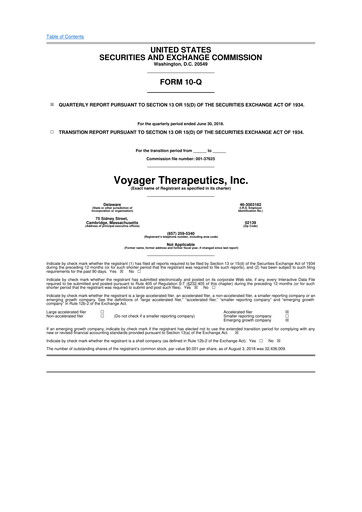 Miniature Voyager Therapeutics
 10-Q Rapport trimestriel  