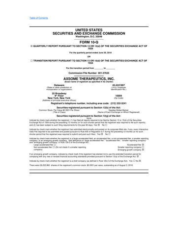 Thumbnail Axsome Therapeutics
 10-Q Quarterly Report FY2018 
