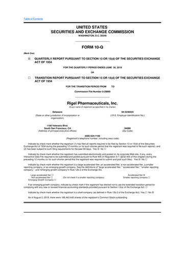 Thumbnail Rigel Pharmaceuticals 10-Q Quarterly Report FY2018 