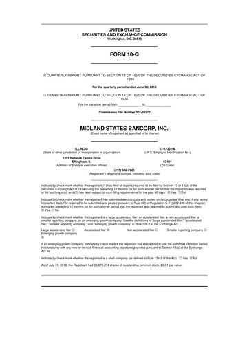 Thumbnail Midland States Bancorp 10-Q Quarterly Report FY2018 