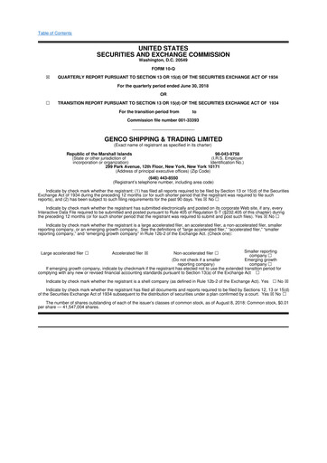 Thumbnail Genco Shipping & Trading 10-Q Quarterly Report FY2018 
