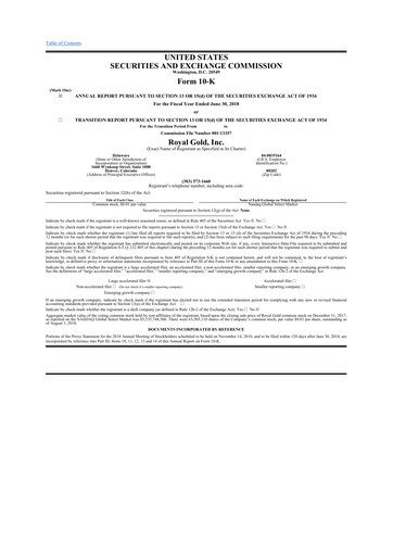 Thumbnail Royal Gold
 10-K Annual Report 2018