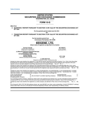 Vorschaubild BeOne Medicines 10-Q Quartalsbericht 2018 