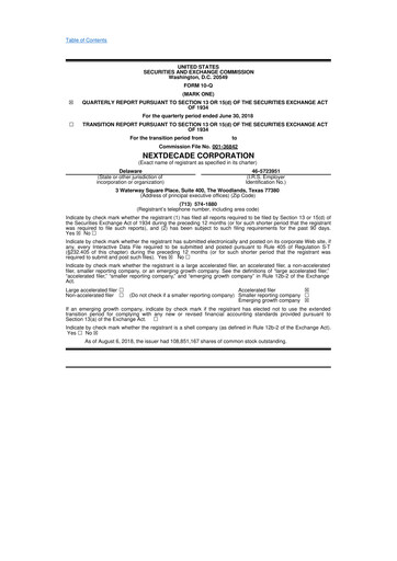 Thumbnail NextDecade Corp 10-Q Quarterly Report FY2018 
