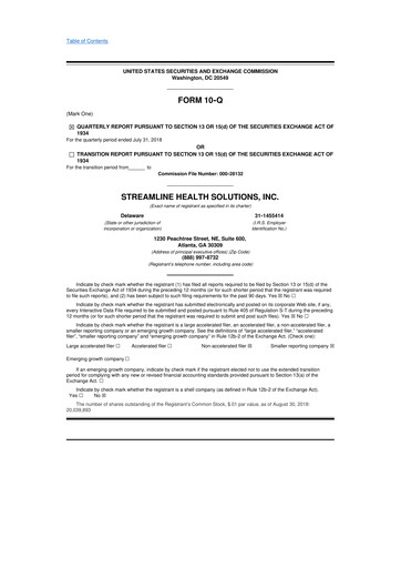 Thumbnail Streamline Health Solutions 10-Q Quarterly Report FY2018 