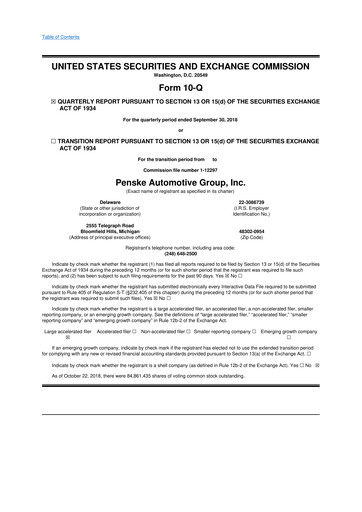 Thumbnail Penske Automotive Group 10-Q Quarterly Report FY2018 