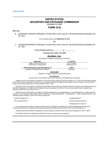 Thumbnail Axogen 10-Q Quarterly Report FY2018 