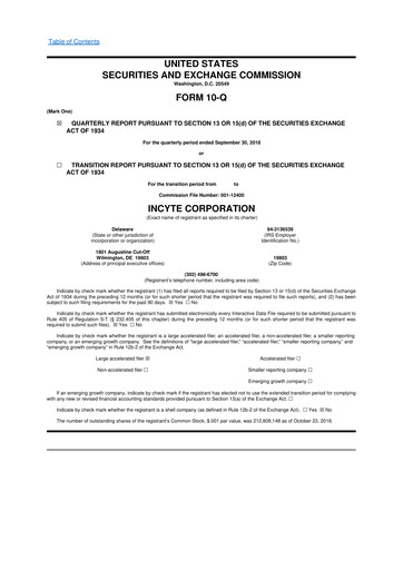 Thumbnail Incyte 10-Q Quarterly Report FY2018 