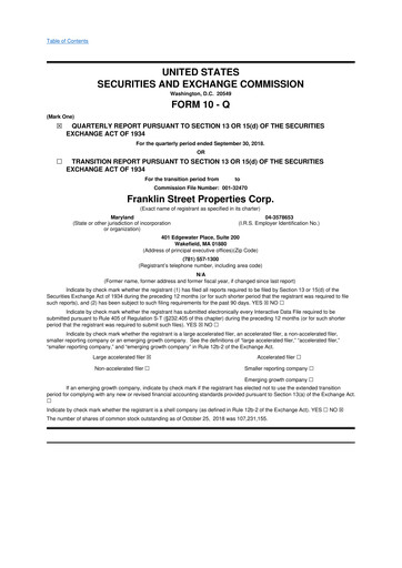 Miniature Franklin Street Properties 10-Q Rapport trimestriel  