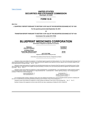 Miniature Blueprint Medicines
 10-Q Rapport trimestriel 2018 