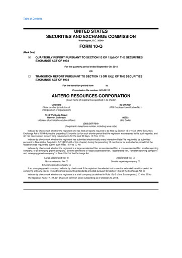 Vorschaubild Antero Resources
 10-Q Quartalsbericht 2018 