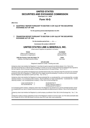 Thumbnail United States Lime & Minerals  10-Q Quarterly Report FY2018 
