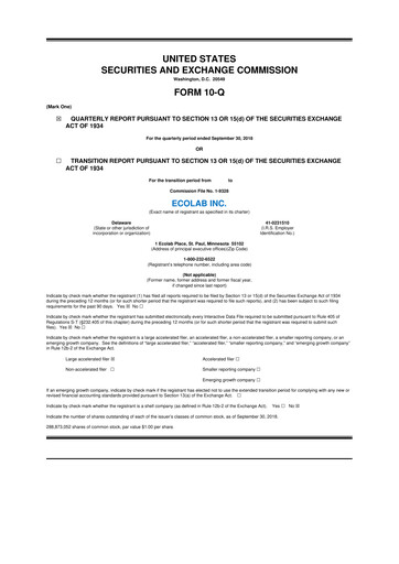 Thumbnail Ecolab 10-Q Quarterly Report FY2018 