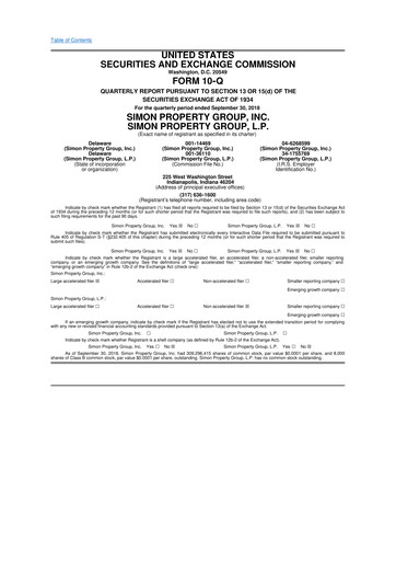 Thumbnail Simon Property Group 10-Q Quarterly Report FY 