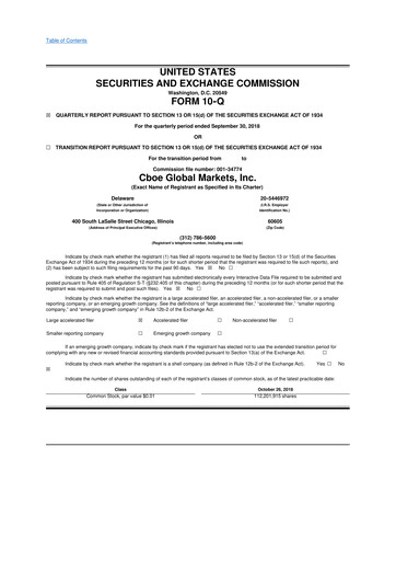 Thumbnail Cboe Global Markets 10-Q Quarterly Report FY2018 