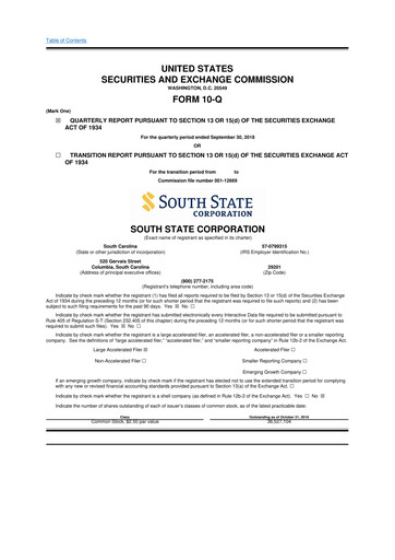 Thumbnail South State Corp 10-Q Quarterly Report FY2018 