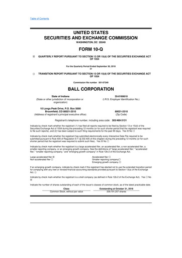 Thumbnail Ball Corporation
 10-Q Quarterly Report FY2018 