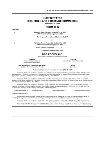 Miniature B&G Foods

 10-Q Rapport trimestriel 2018 