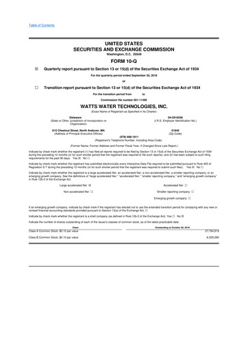 Thumbnail Watts Water Technologies
 10-Q Quarterly Report FY2018 