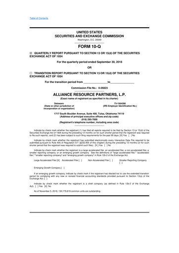Miniature Alliance Resource Partners 10-Q Rapport trimestriel  
