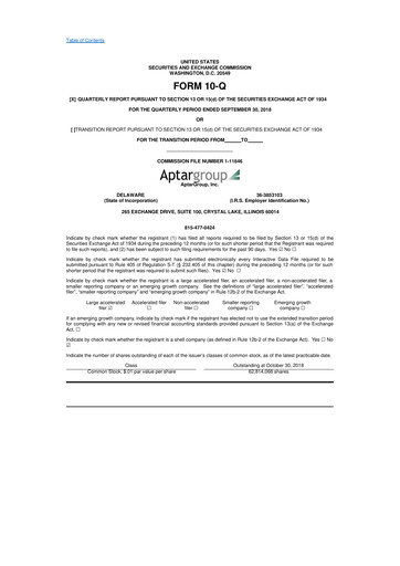 Thumbnail AptarGroup 10-Q Quarterly Report FY2018 