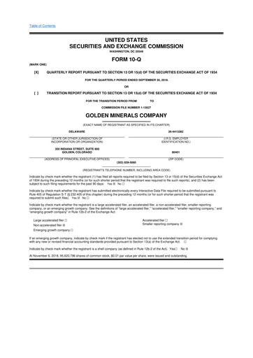 Thumbnail Golden Minerals
 10-Q Quarterly Report FY2018 