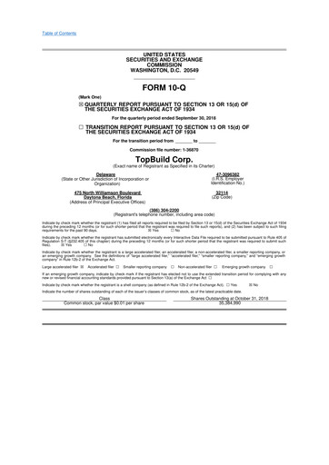 Thumbnail TopBuild 10-Q Quarterly Report FY2018 