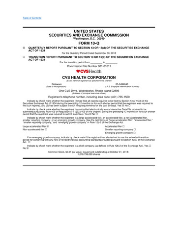 Thumbnail CVS Health 10-Q Quarterly Report FY2018 