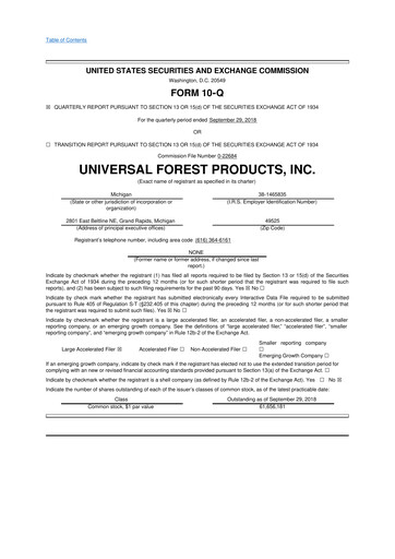 Thumbnail UFP Industries
 10-Q Quarterly Report FY2018 