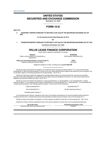 Thumbnail Willis Lease Finance Corporation 10-Q Quarterly Report FY2018 