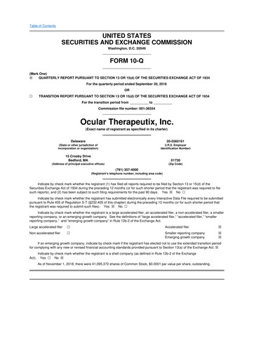Thumbnail Ocular Therapeutix 10-Q Quarterly Report FY 