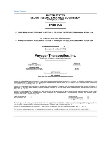 Miniature Voyager Therapeutics
 10-Q Rapport trimestriel  