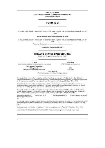 Thumbnail Midland States Bancorp 10-Q Quarterly Report FY2018 