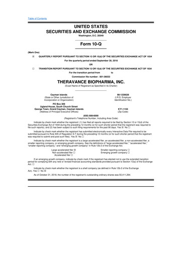Vorschaubild Theravance Biopharma
 10-Q Quartalsbericht 2018 