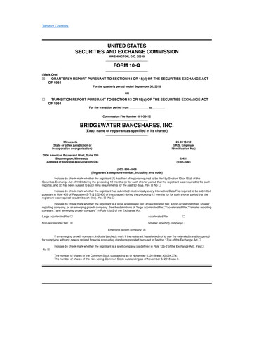 Thumbnail Bridgewater Bancshares 10-Q Quarterly Report FY2018 