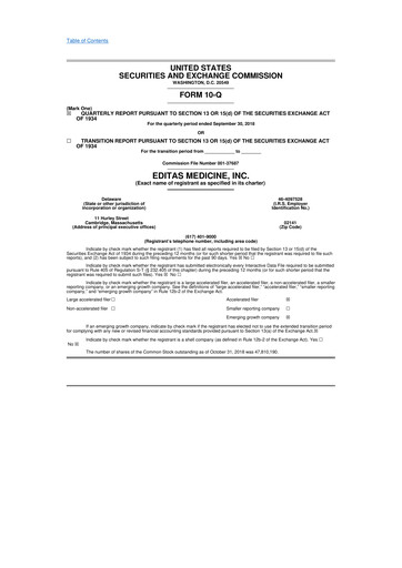 Miniature Editas Medicine
 10-Q Rapport trimestriel 2018 