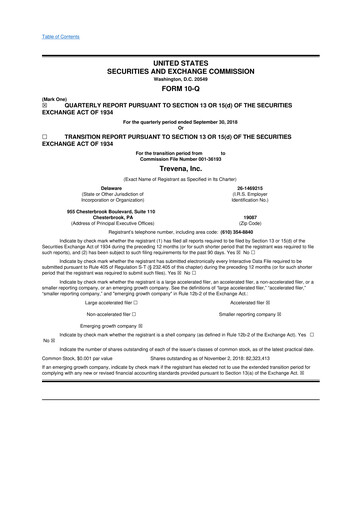 Thumbnail Trevena 10-Q Quarterly Report FY2018 