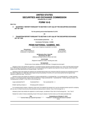 Thumbnail PENN Entertainment
 10-Q Quarterly Report FY2018 