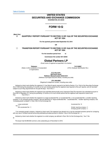 Thumbnail Global Partners LP 10-Q Quarterly Report FY2018 