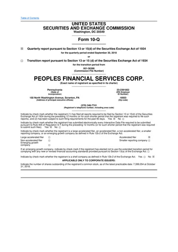 Thumbnail Peoples Financial Services 10-Q Quarterly Report FY2018 