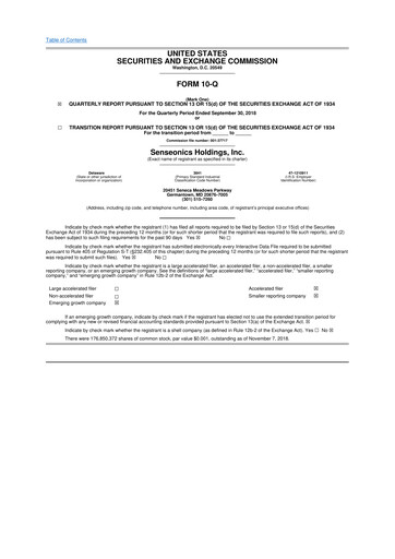 Vorschaubild Senseonics Holdings
 10-Q Quartalsbericht 2018 