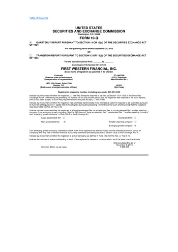 Thumbnail First Western Financial 10-Q Quarterly Report FY2018 
