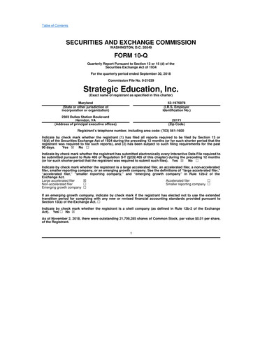 Miniature Strategic Education
 10-Q Rapport trimestriel 2018 