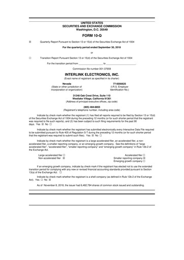 Thumbnail Interlink Electronics 10-Q Quarterly Report FY 