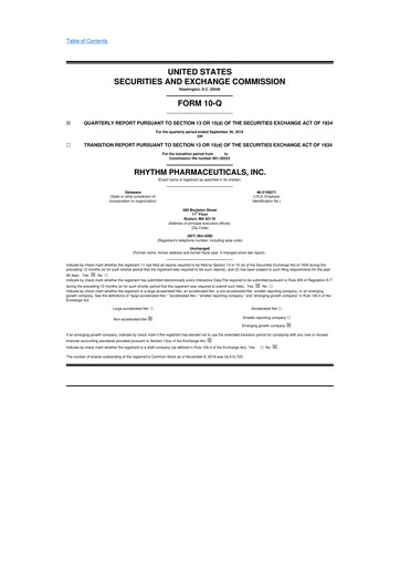 Miniature Rhythm Pharmaceuticals 10-Q Rapport trimestriel 2018 