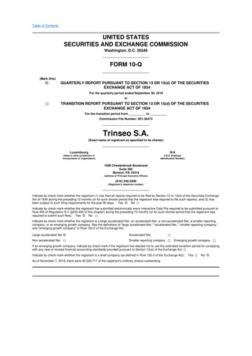 Thumbnail Trinseo 10-Q Quarterly Report FY2018 