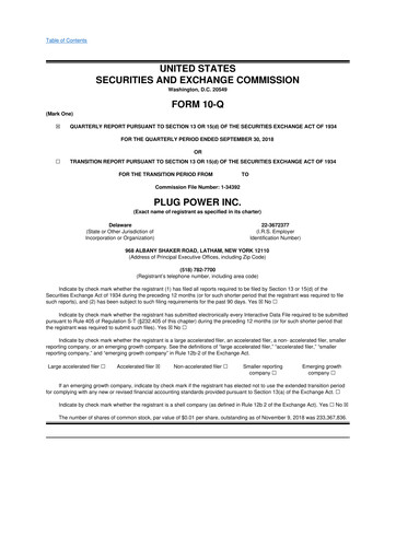 Thumbnail Plug Power 10-Q Quarterly Report FY 